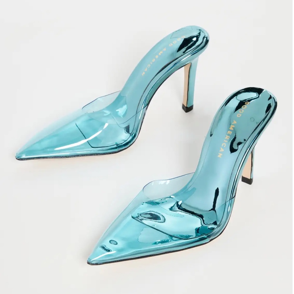 Good American Metallic Blue Heels